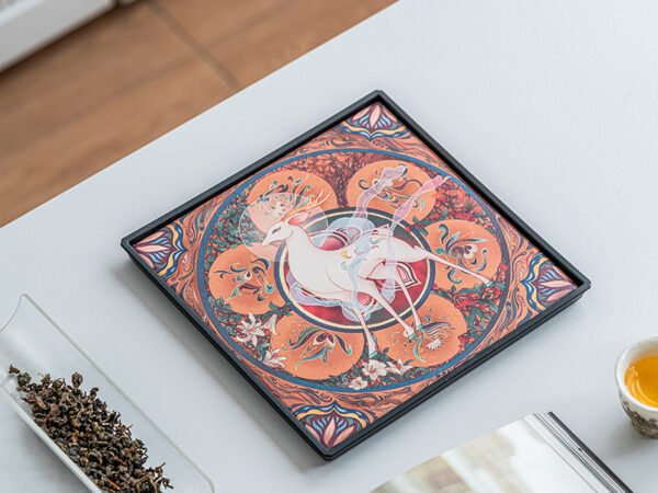 主图-1 Dunhuang Sacred Deer Ceramic Tea Tray - Handmade Oriental Tea Serving Tray