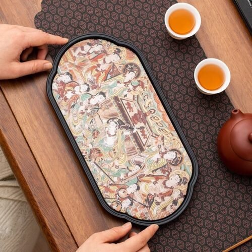 Dunhuang Crabapple Ceramic Tea Tray - Handmade Oriental Tea Serving Tray