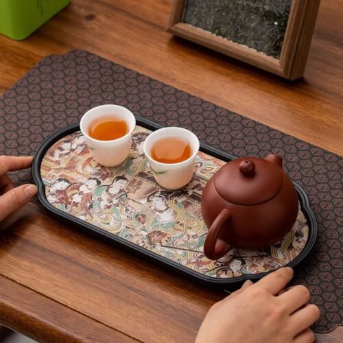 Dunhuang Crabapple Ceramic Tea Tray - Handmade Oriental Tea Serving Tray