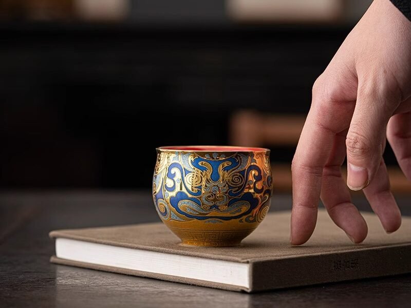 24K TaoTie Filigree Cup