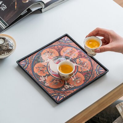 Dunhuang Sacred Deer Ceramic Tea Tray - Handmade Oriental Tea Serving Tray