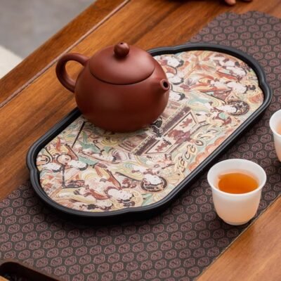 Dunhuang Crabapple Ceramic Tea Tray - Handmade Oriental Tea Serving Tray
