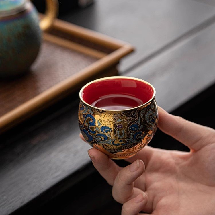 24K TaoTie Filigree Cup