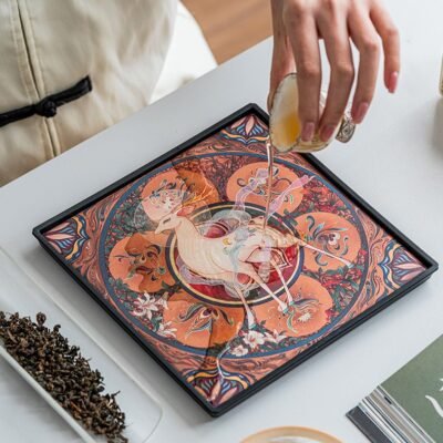 Dunhuang Sacred Deer Ceramic Tea Tray - Handmade Oriental Tea Serving Tray