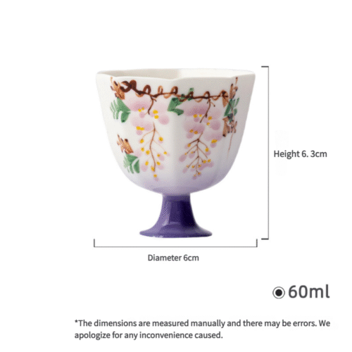 Jade Clay Mystic Wisteria Tea Cup - Hexagonal Tall-Stemmed Ceramic Teaware