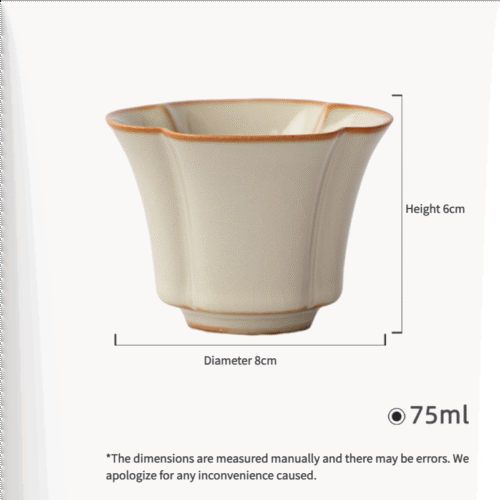 Beige Ruyao Plum Blossom Tea Cup - Celadon Winter Elegance