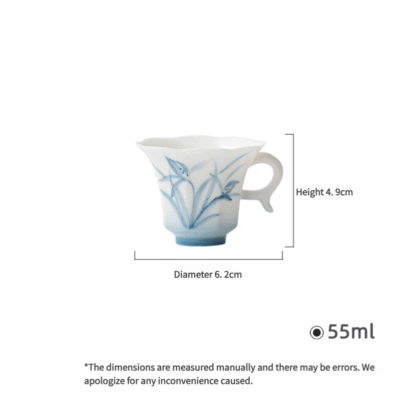 Jade Clay Cloud Orchid Tea Cup - Zen Lantern Handle Ceramic Teaware