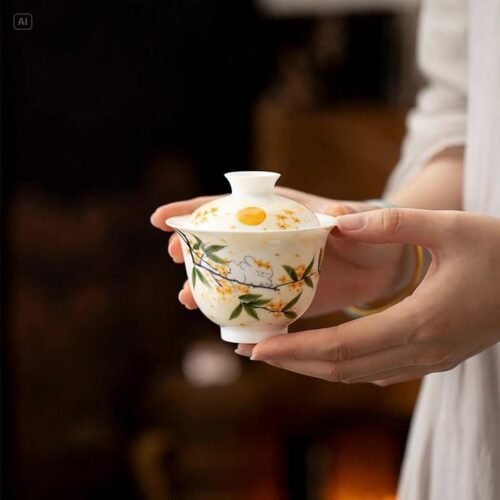 Jade Clay Nebula Gaiwan - Handcrafted Lidded Tea Bowl