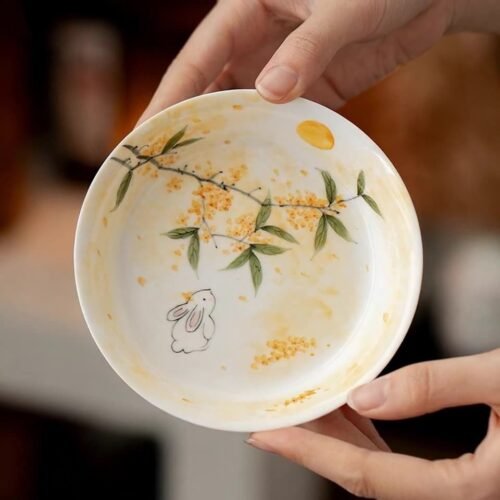 Jade Clay Tea Tray - Round Rim Ceramic Drip Catcher