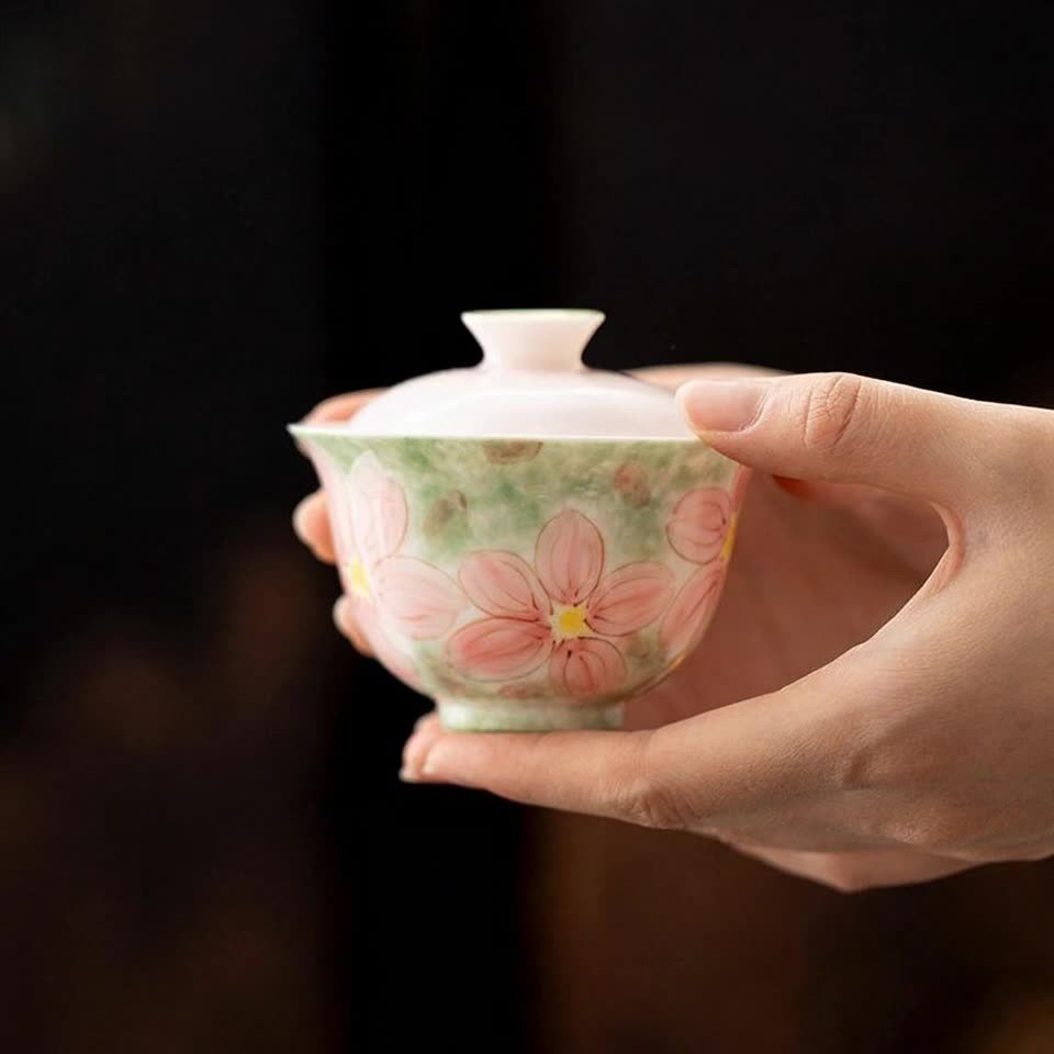 Apricot Lucky Gaiwan - Hand-Painted Lidded Tea Bowl