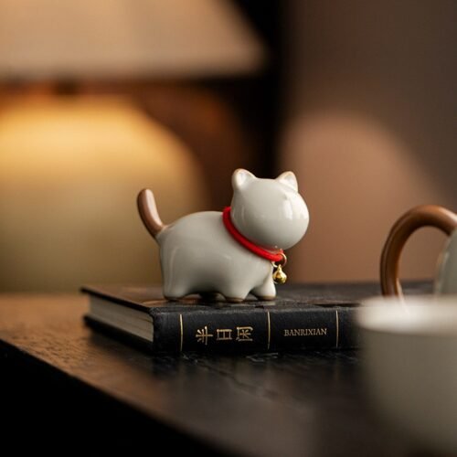 主图-2 Tea Pet - Chubby Cat Ceramic Companion Ruyao Glaze Style