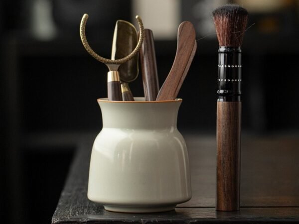 主图-2 Beige Ruyao Tea Ceremony Set - Six Essential Gongfu Tools in Celadon Glaze