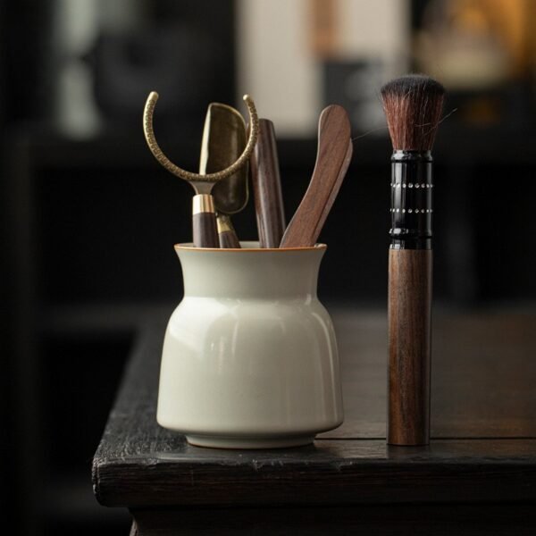 Beige Ruyao Tea Ceremony Set - Six Essential Gongfu Tools in Celadon Glaze