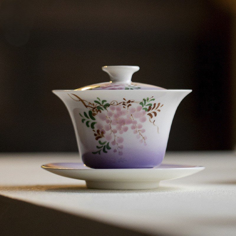 Jade Clay Mystic Wisteria Gaiwan - Triple Harmony Ceramic Tea Bowl Set