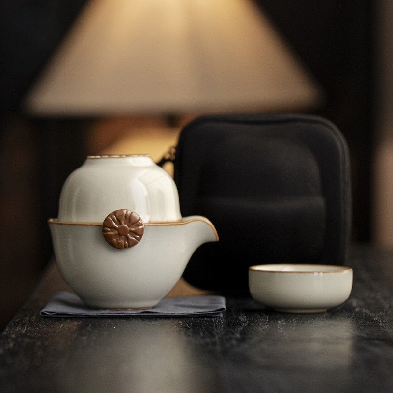 Beige Ruyao Celadon Floral Whisper Quick Brew Set - Handcrafted Modern Tea Ritual Essentials