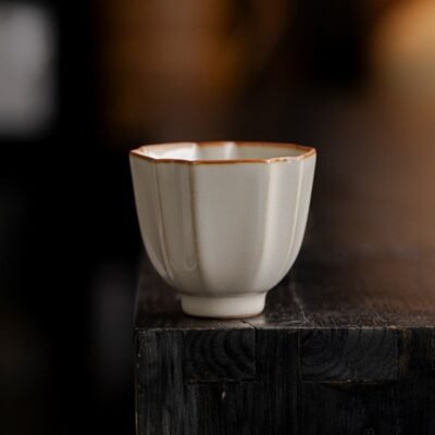 Beige Ruyao Celadon Tea Cup Inspired by Ancient Wells