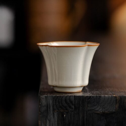 Beige Ruyao Celadon Tea Cup with Plum Blossom Winter Design