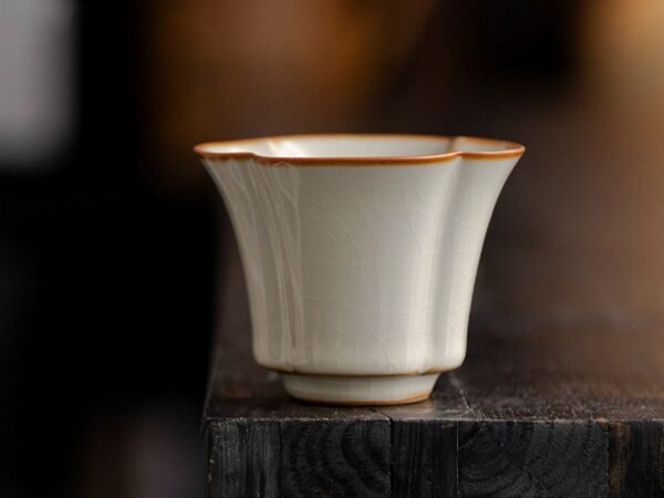 Beige Ruyao Celadon Tea Cup with Plum Blossom Winter Design