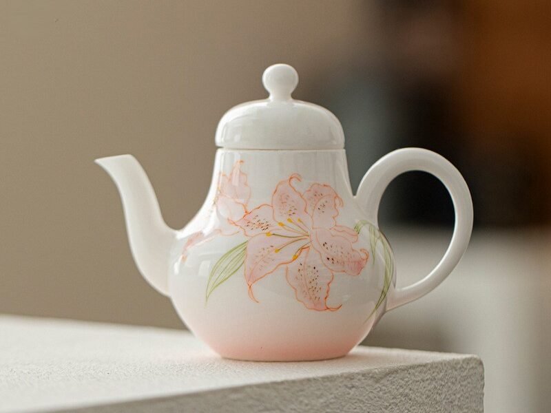 Blush-Lily-Melodic-Kettle Jade Clay Blush Lily Teapot with Zen Sound Design