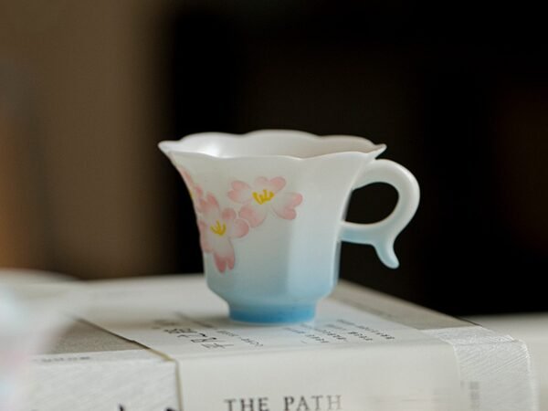 Jade Clay Lotus Tea Cup with Zen Lantern Handle Design