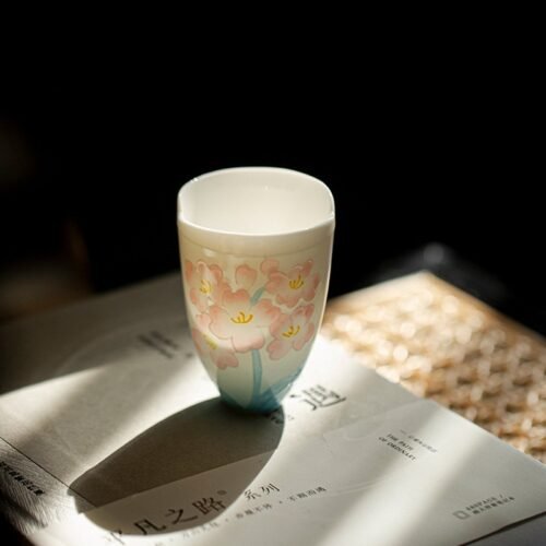 Jade Clay Teacup - Lotus Melody Design with Qingdeng Handle