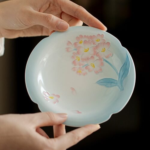 Jade Clay Tea Tray - Lotus Melody Design with Rolled Rim, Handmade Ceramic Tea Tray