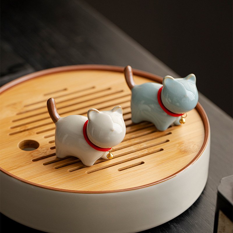 Tea Pet - Chubby Cat Ceramic Companion Ruyao Glaze Style