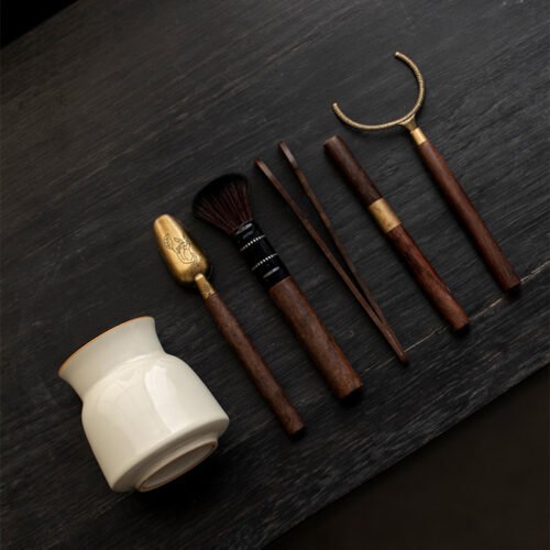 Beige Ruyao Tea Ceremony Set - Six Essential Gongfu Tools in Celadon Glaze