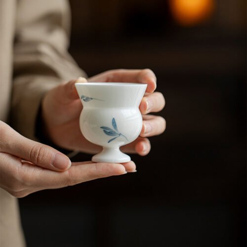 Jade Clay Autumn Orchid Tea Cup - Elegant Stemmed Ceramic Teaware