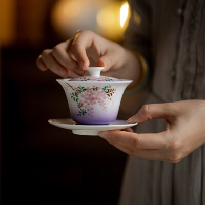 Jade Clay Mystic Wisteria Gaiwan - Triple Harmony Ceramic Tea Bowl Set