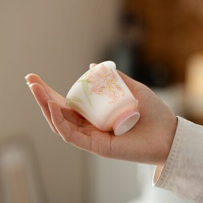 Jade Clay Blush Lily Tea Cup - Mirror Clarity Ceramic Teaware
