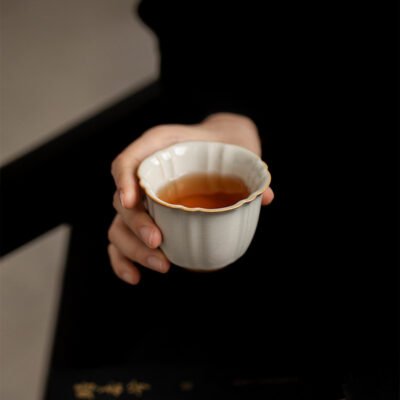 Beige Ruyao Celadon Sunflower Tea Cup - Handcrafted Ceramic Teaware