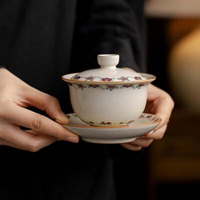 Beige Dunhuang Flying Apsaras Gaiwan - Joyful Harvest Triple Harmony Tea Set