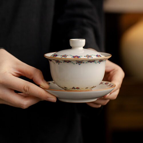 Beige Dunhuang Flying Apsaras Gaiwan - Joyful Harvest Triple Harmony Tea Set