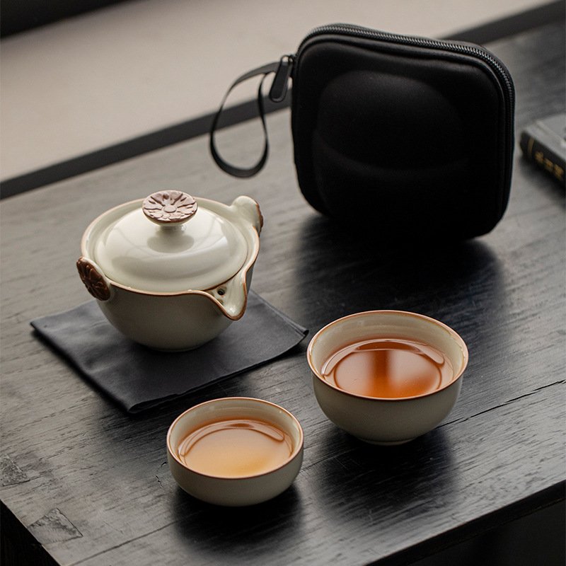 Beige Ruyao Celadon Floral Whisper Quick Brew Set - Handcrafted Modern Tea Ritual Essentials