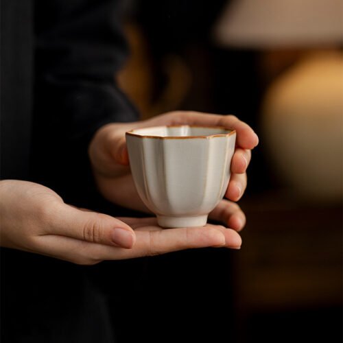 Beige Ruyao Ancient Well Tea Cup - Celadon Ceramic Clarity