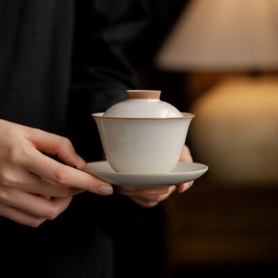 Beige Ruyao Triple Harmony Gaiwan - Celadon Lidded Tea Bowl Set