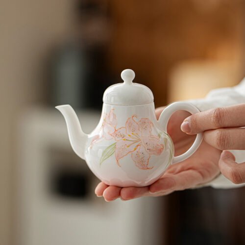 Jade Clay Blush Lily Teapot - Melodic Zen Ceramic Kettle