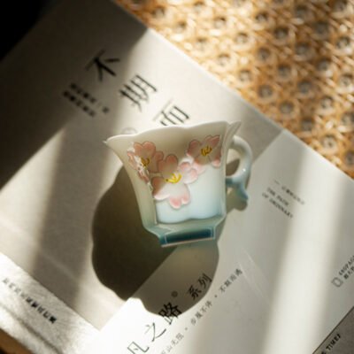 Jade Clay Lotus Rising Tea Cup - Zen Lantern Handle Ceramic Artware