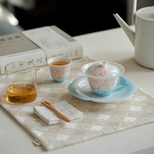 Jade Clay Tea Tray - Lotus Melody Design with Rolled Rim, Handmade Ceramic Tea Tray