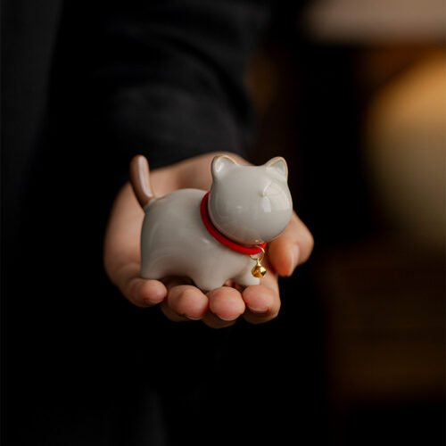 主图-4 Tea Pet - Chubby Cat Ceramic Companion Ruyao Glaze Style