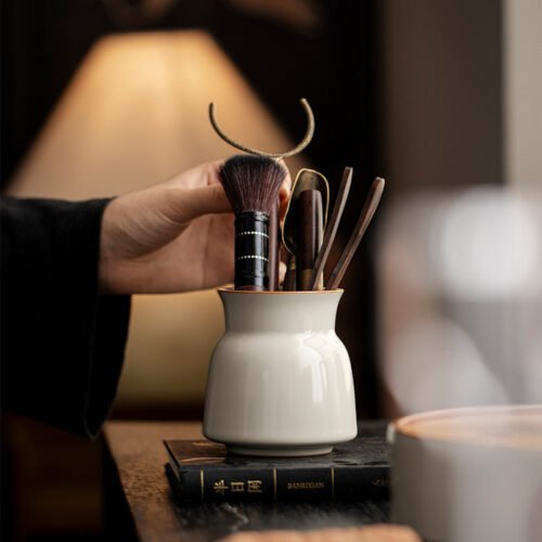 Beige Ruyao Tea Ceremony Set - Six Essential Gongfu Tools in Celadon Glaze