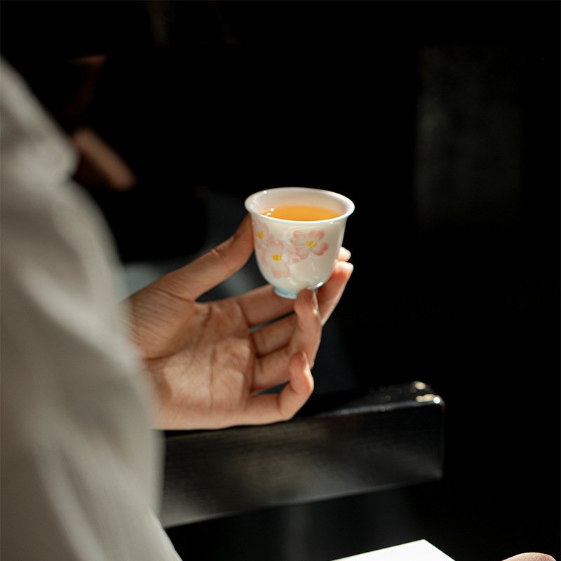 Jade Clay Blush Lily Zen Tea Cup - Selfless Offering Ceramic Teaware