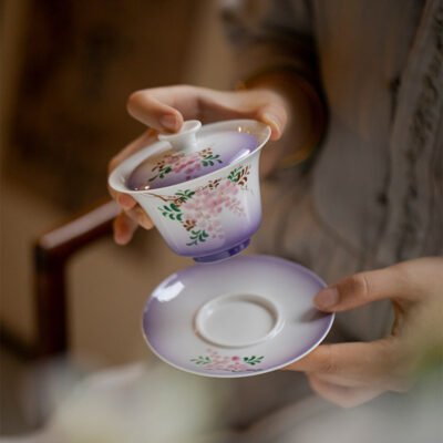 Jade Clay Mystic Wisteria Gaiwan - Triple Harmony Ceramic Tea Bowl Set