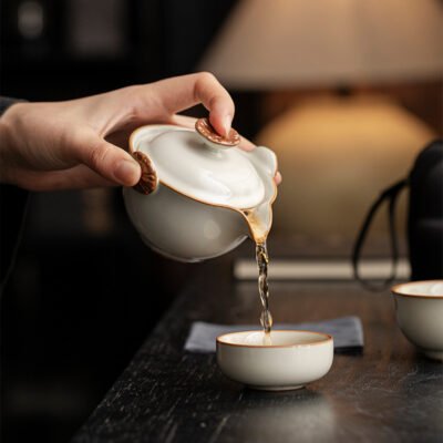 Beige Ruyao Celadon Floral Whisper Quick Brew Set - Handcrafted Modern Tea Ritual Essentials
