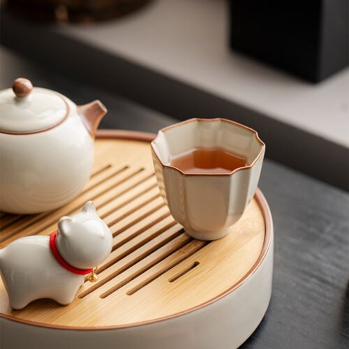 Beige Ruyao Ancient Well Tea Cup - Celadon Ceramic Clarity