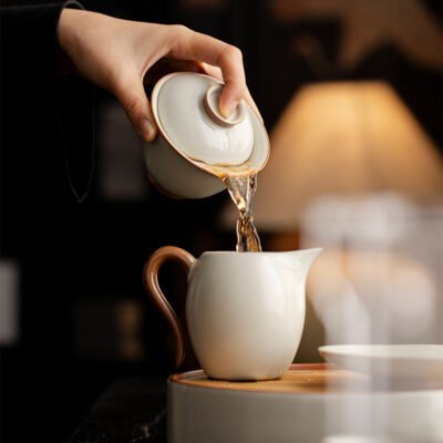 Beige Ruyao Triple Harmony Gaiwan - Celadon Lidded Tea Bowl Set