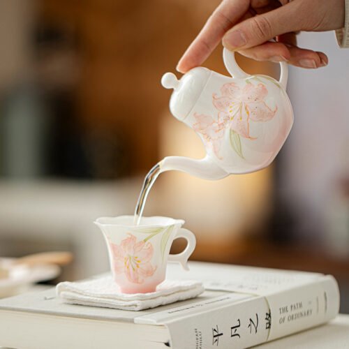 Jade Clay Blush Lily Teapot - Melodic Zen Ceramic Kettle