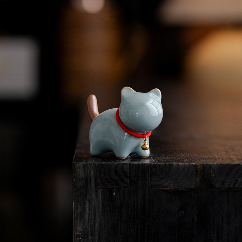 Tea Pet - Chubby Cat Ceramic Companion Ruyao Glaze Style