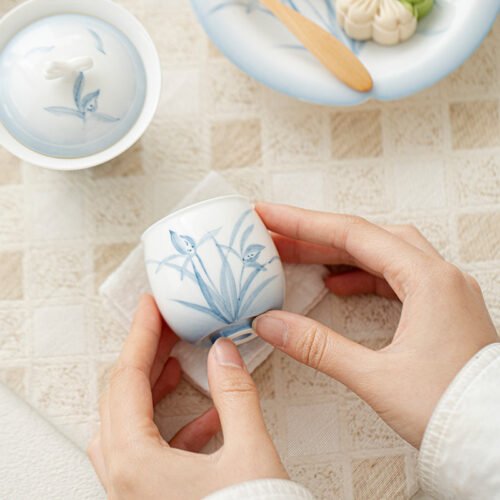 主图-5 Jade Clay Cloud Orchid Tea Cup - Serene Zen Ceramic Teaware